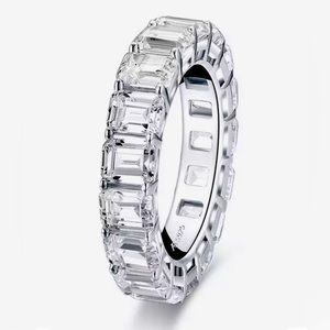 Emerald Cut Simulated Diamond Full Eternity Wedding/Anniversary Ring